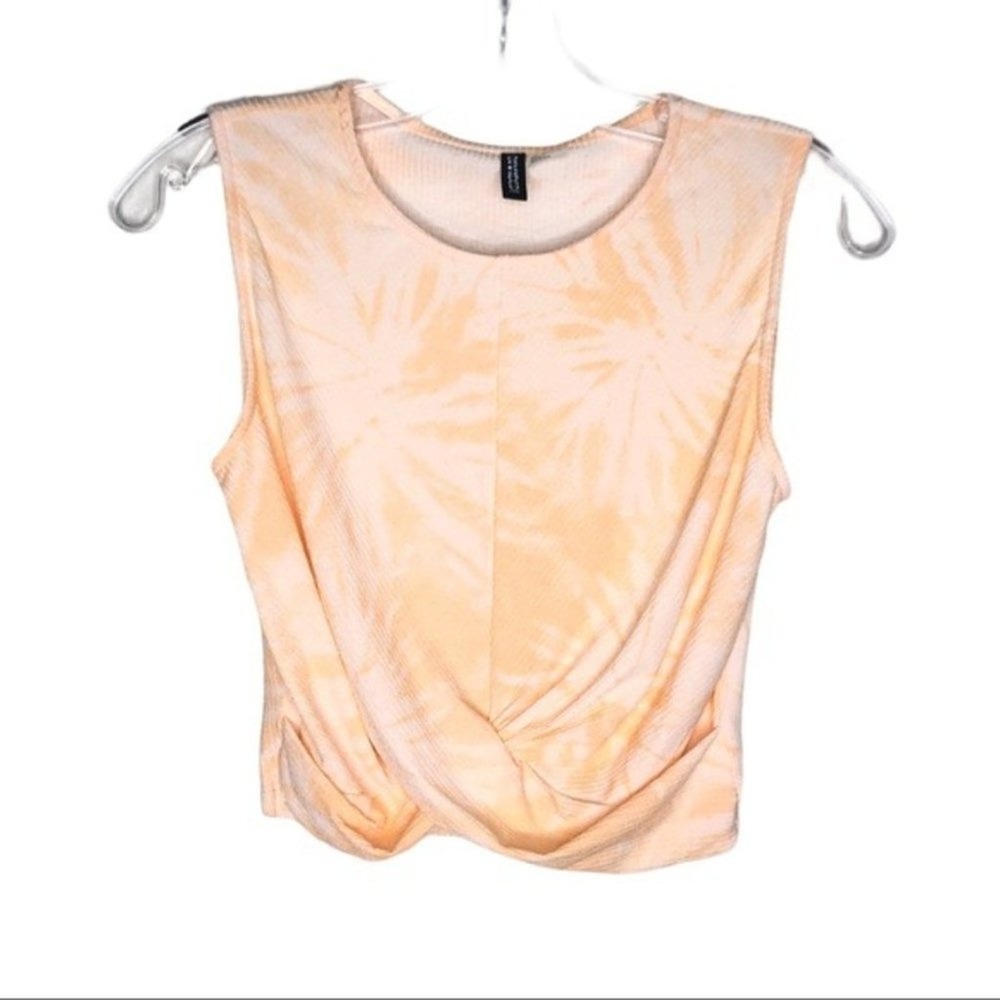 Divided H&M Peach Tie Dye Ribbed Twist Front Sleeveless Crop Top Shirt Womens M